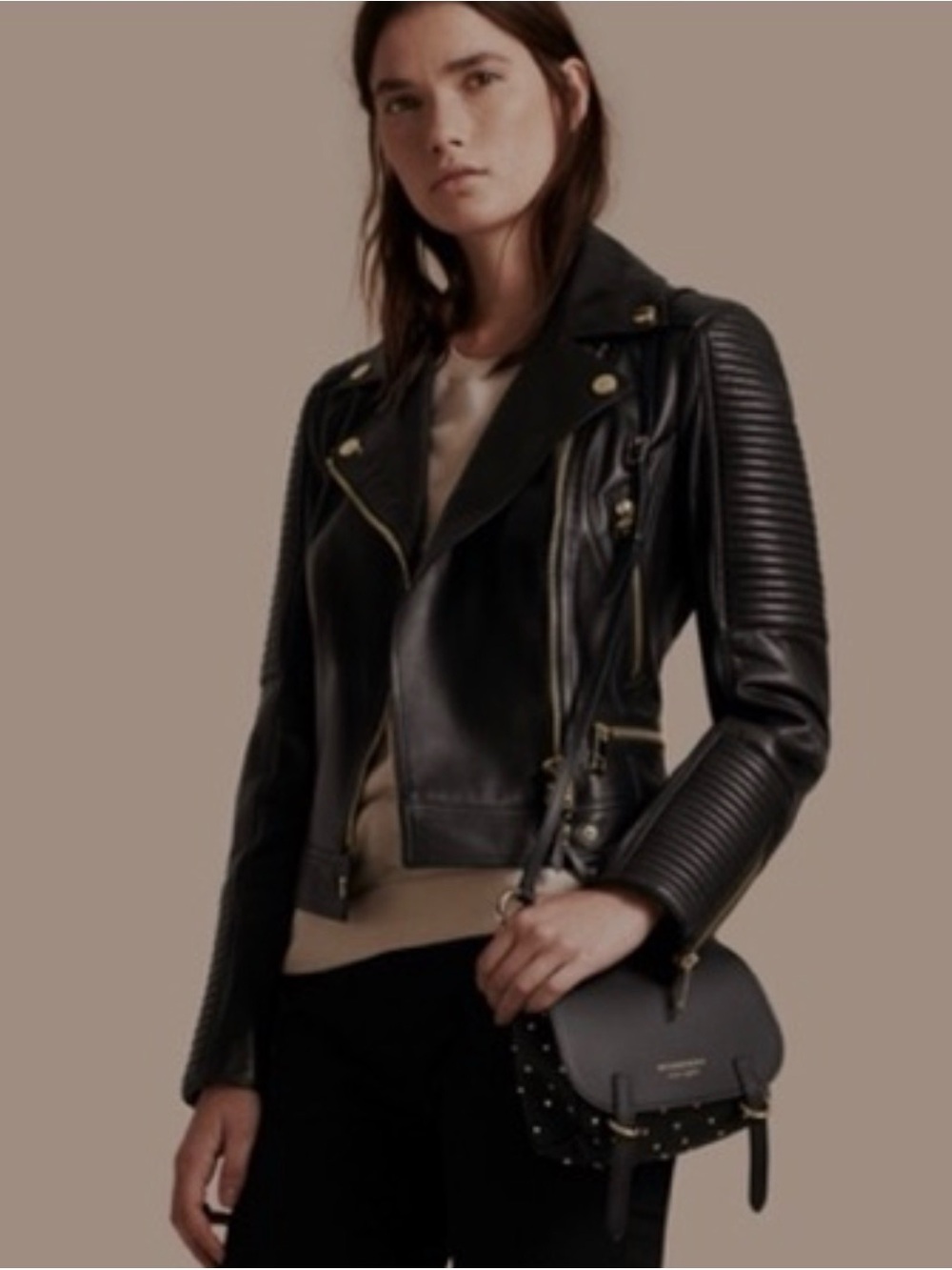 Burberry Black Quilted Moto Jacket - Women's Leather Biker Coat US 4